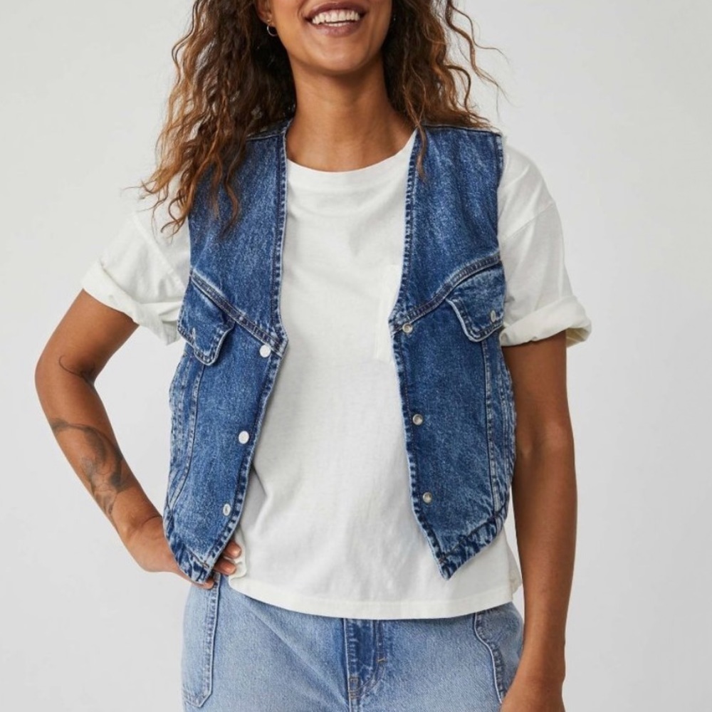 Free People Blue Denim Vest